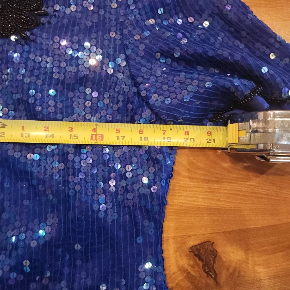 Stenay Vintage Blue and Black Beaded Sequined Short Sleeve Top Size L - Picture 3 of 5